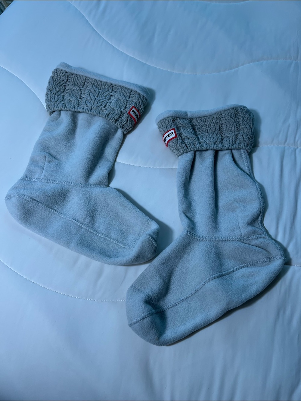 Hunter Light Gray Fleece Boot Socks with Cable Cuff